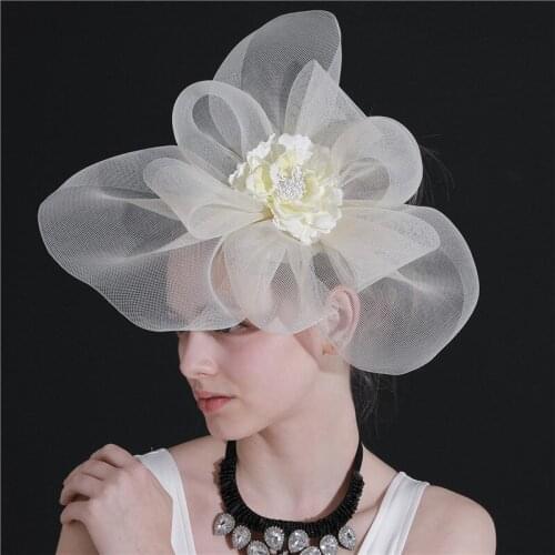 Nylon Big Derby Fashion Mesh Fascinator Hat Hair Clip Bridal Wedding Show Headwear Hair Accessories Show Hair Accessories