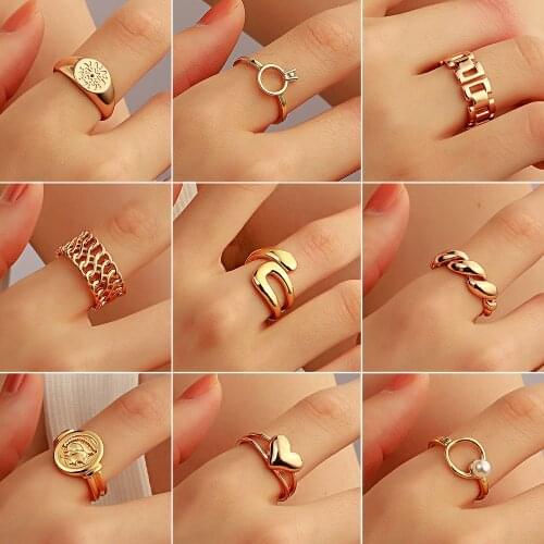2021 New Minimalist Metal Rings for Women Fashion Creative Hollow Irregular Geometric Opening Ring Birthday Party Jewelry Gift