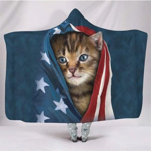 PLstar Cosmos Animal Cat and Flag Hooded Blanket 3D Printed Wearable Blanket Adults men women kids Boy Girl Blanket
