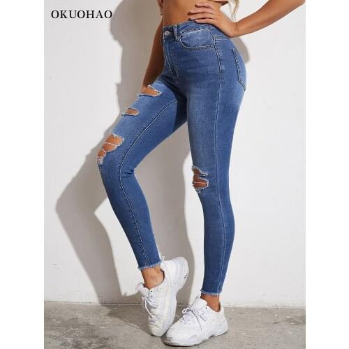 Okuohao Womens Ripped Jeans
