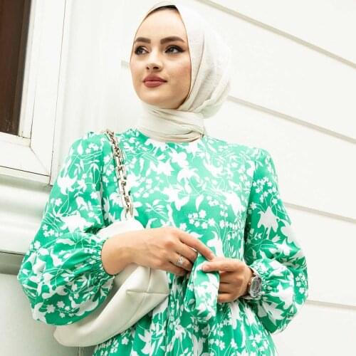 Brush Pattern Belted Dress Turkey Muslim Fashion Hijab Islam Clothing Dubai Istanbulstyles Istanbul 2021