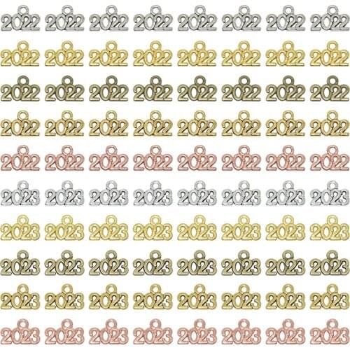 40pcs Wholesale Number 2021 2022 Year Charms Alloy Metal Souvenir Pendant For DIY Handmade Jewelry Accessories Making 14*9mm