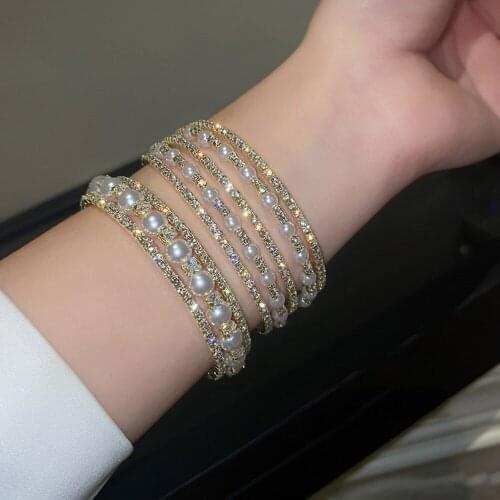 Popular exquisite jewelry open bracelet female rhinestone pearl bracelet high-end exquisite birthday outdoor party gift bracelet