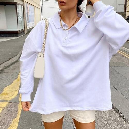 Casual Women Loose Long Sleeve Lapel Button Design Solid Color Pullover Blouse