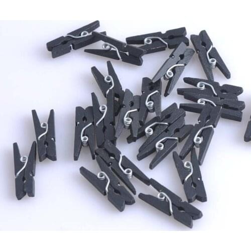 50pcs Black Wooden Clothespin Clips Photo Hanging Pegs Office Party DIY Decoration Accessories 26mm x7.5mm MT0642