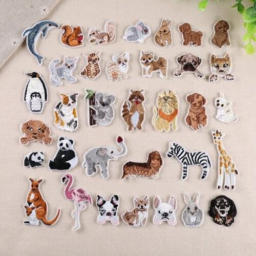 Sale Little Lovely Animal Embroidered Patches for Clothes Iron on Clothing Flamingo Dog Rabbit Dolphin Appliques Stripe Sticker