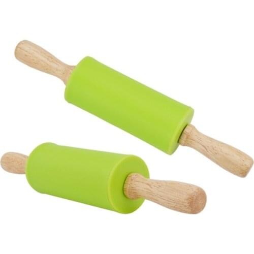 Non-Stick Wooden Handle Silicone Rolling Pin Pastry Dough Flour Roller Kitchen Baking Cooking Tools Christmas Rolling Pin