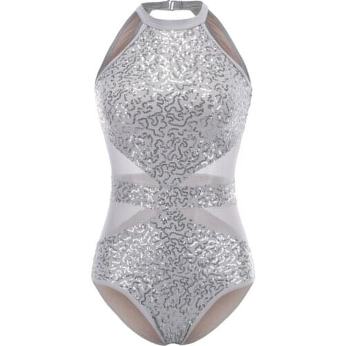 Sequins Mesh Splice Body Suit For Dance Ballet Gymnastics Girls Dancing Clothes Practice Dance Clothes Red Sliver Black