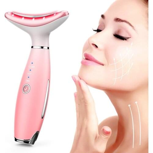Neck Beauty Device EMS Facial Neck Massager 3 Colors LED Photon Therapy Skin Anti Aging Wrinkle Removal Lifting Beauty Device