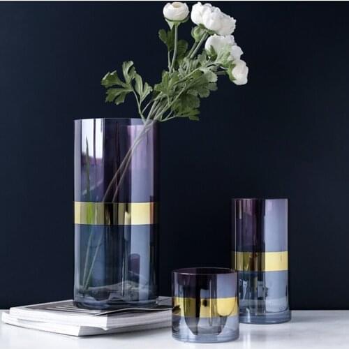 Glass Vase Light Luxury Gold-plated Two-color Flower Flower Home Decoration Ornaments Desktop Decorative Vase