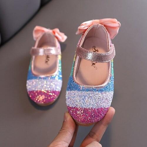 Kids Shoes Wedding Dance Girls Princess Shoes Children Casual Shoes Glitter Leather Rainbow Sequins Sandals Party Dress Loafers