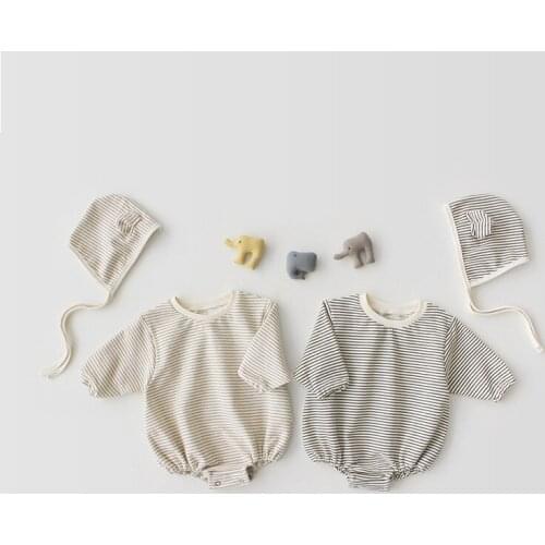 Spring And Autumn 2020 Baby Boy And Girl Baby Striped Cute Little Ear Hat Hatchcoat Pure Cotton Baptism Birthday Party Clothes