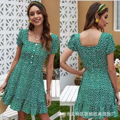 YHLZBNH 2021 Women Dress Boho Floral Ruffle Short Mini Dress Summer Knot Sexy V-Neck Party Holiday Dress