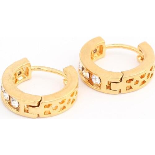 Women Lady Elegant Ear 24k Gold Color Stud Earrings Heart Gift New Design Stone Jewelry