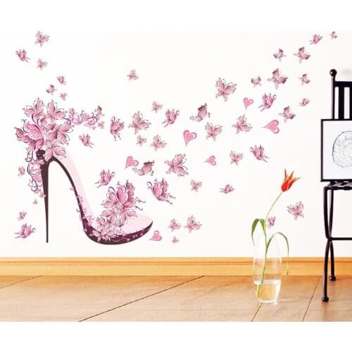ZOOYOO Pink butterfly High Heel wall sticker for kids living room bedroom decor shopping mall wedding wall sticker removable