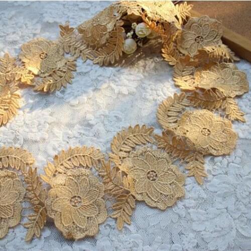 1 Meter 11cm Width Wide Luxury Gold Lace Trim DIY Sewing Fabric Accessories Lace