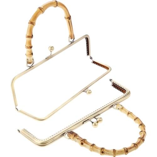 1Pc 20/25cm Bronze Metal Purse Frame Bamboo Handle Kiss Clasp Lock Rectangle for Handbag Wallet Purse Coin Bag DIY Craft Making