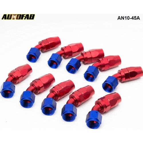 10pcs /set AN10 45 Degree Aluminum Swivel Oil/Fuel/Air/Gas Line Hose End Fitting Blue AN10-45A