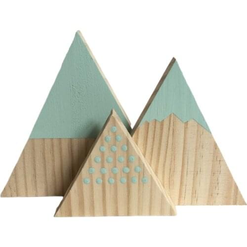 3 Pcs Wooden Snow Mountain Triangle Desktop Ornaments Wood Home Desk Miniature Craft Work Nordic Baby Room Decor Toys