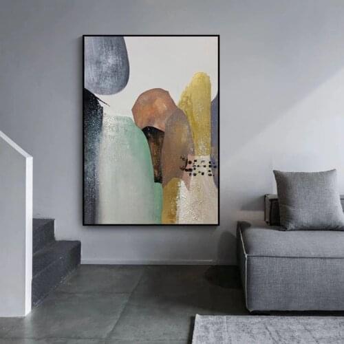 Handmade Abstract Oil Painting Wall Art Modern Minimalist Colorful Geometric Picture Canvas Home Decor For Living Room No Frame