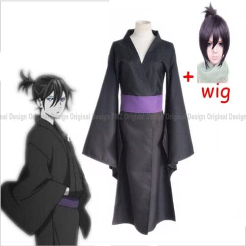 Anime Noragami Yato Cosplay Costume Full Set Black Kimono Yukata (Clothes + Belt) Halloween Party Costume Free Delivery