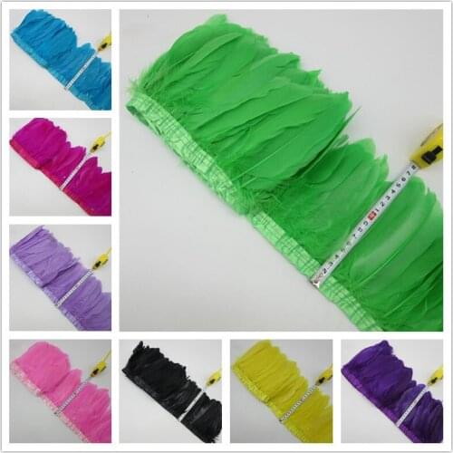 2Meters/Lot Top Natural Goose Feather Trim Fringes 15-20cm Dyed Black Feather Ribbon for Crafts Tape for Skirt DIY Decorative