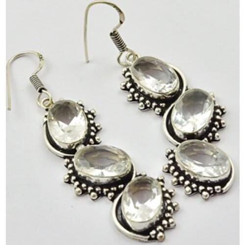 White Topas , Silver Overlay on Copper Earrings ,60mm , E2495