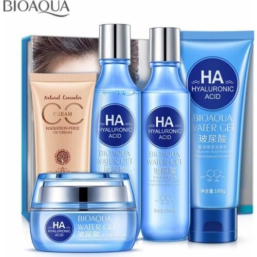 BIOAOUA Hyaluronic acid Hydrating Face Skin Care Set Anti Aging Facial Cleanser Firming Toner Emulsion Day Cream BB CC Cream Kit