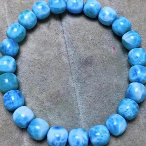 Genuine Natural Blue Larimar Gemstone Barel Beads Bracelet Bangle 8.5mm Water Pattern Larimar Women Men AAAAAA