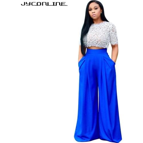 JYConline Pleated Wide Leg Pants High Waist Chiffon Pants Long Trousers For Women Bohemian Wide Leg Pants Pantalon Femme Mujer