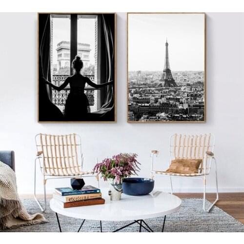 Girl in Window Print Black and White Photography Poster Prints Scandinavian Home Wall yDecor Paris Art Picture Canvas Painting
