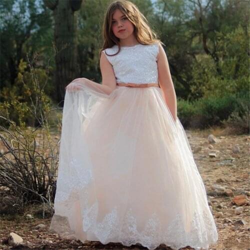 Elegant O-neck Sequined Sleeveless Flower Girl Dress First Holy Communion Dresses For Girls Christmas Birthday Party Ball Gowns