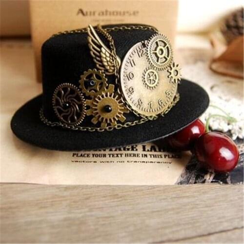 Gothic Geer Wing Chain Girl Mini Hat Head Wear Retro Women Hairclip Steampunk Mini Top Hat Lolita Cosplay Fedoras Hat Party Hat