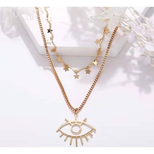 Fashion Personality Womens Necklace Creative Retro Simple Star Eye Pendant Double Alloy Necklace 2021 Trend Party New Gift