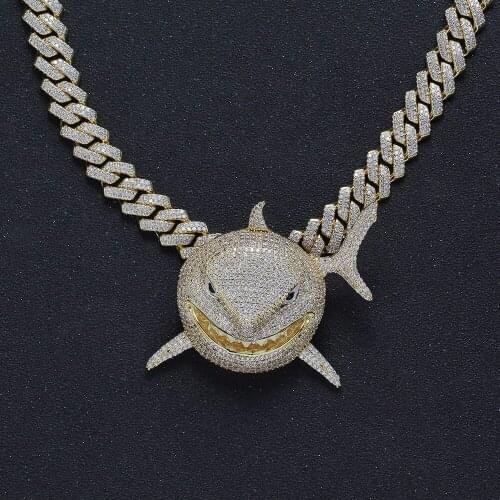 Big sizes Men Brass CZ jewelry ICED OUT Fish Pendant Iced Out Cubic Zircon Necklace Hip Hop gift Jewelry Bling Bling CN235A