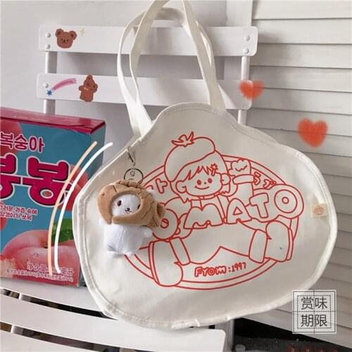 W&G 2021 New Ins Fashion Large Capacity TOMATO Canvas Shoulder Bag Lady School Bag Portable Cloth Bag