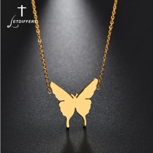 Letdiffery Cute Gold Butterfly Pendant Necklace Stainless Steel Cartoon Simple Chain Animal Necklace For Women Child Gift