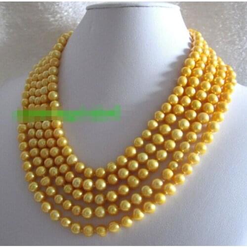 AAA New Natural 8-9mm Golden Freshwater Pearl Jewelry Necklace 18" 100 inch