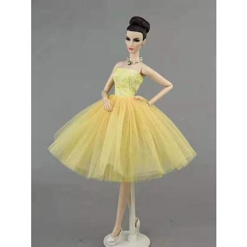 11.5" Fashion Princess Gown Yellow 4-layer Lace Dresses for Barbie Doll Clothes Short Ballet Tutu Dress 1/6 BJD Accessories Toys