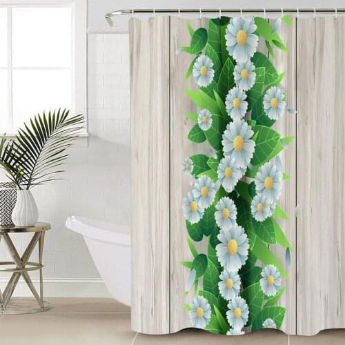 Daisy Flower Wood Grain Retro Shower Curtain Bathroom Decorative Waterproof Polyester Fabric Curtain for Bathroom