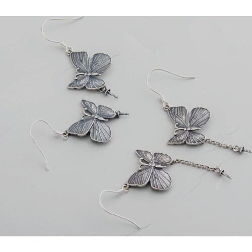20MM Antiqued Silver Solid 925 Sterling Silver Butterfly Hooks Earrings Supplies for Half Drilled Beads 1702202