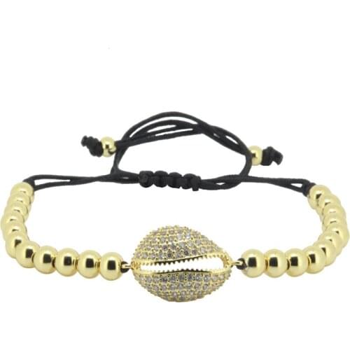 Stylish Rose Gold Silver Color Open Shell Case Shape Zircon Cz Charm With Copper Beads Macrame Bracelet For Women Exquisite Gift