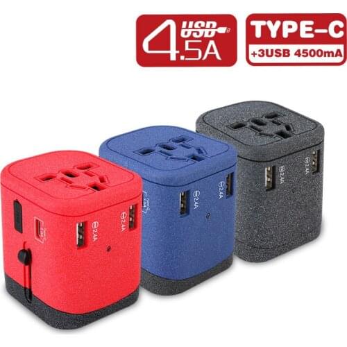 Universal Travel Adapter Socket with 4.5A USB Type C and EU AUS UK US Plugs For All Countries CE.ROHS.FCC approved New 166C