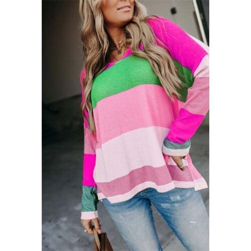 Deep V Striped Spring Sweater Pullover Women Female Sweater Long Sleeve Loose Sweater Pullover