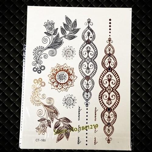 Flash Metallic Mandala Flower Temporary Tattoos Waterproof Indian Bracelet Tatoo Body Art Fake Women Henna Gold Tattoo Stickers