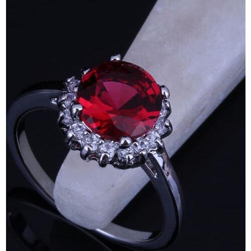 Love Monologue Fashion Jewelry Prettily Rose Red Crystal & CZ Round Silver Color Rings J0212
