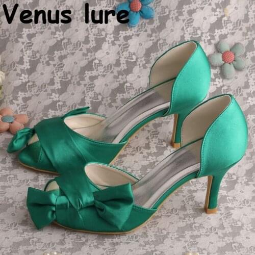Peep Toe High Heels Green Shoes 2018 Women Formal Pumps Handmade Clip Shoe Bows