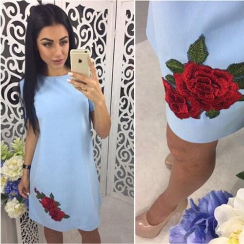 New woen o neck short sleeve embroidery dress lady brand floral short mini dress casual leisure summer dress