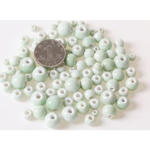 1pack 6mm 8mm 10mm 12mm Round Ceramic Beads Handmade Light Green Porcelain Spacer Beads DIY Hole Beads For Jewelry Making