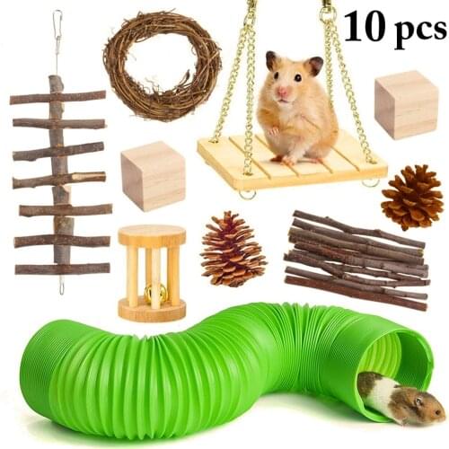 10Pcs Hamster Chew Toy Hamster Toy Pet Hamster Natural Wooden Chew Toy Chinchilla Cage Accessories Rabbit Toys For Small Animals